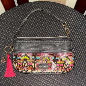 Sakroots peace Black and Multicolor Clutch/ wristlet with Tassel